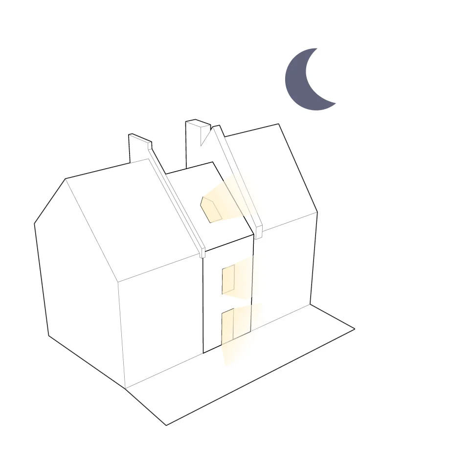 Diagramme nuit — silhouette éclairée s'inscrivant dans le tissu du Vieux-Québec
